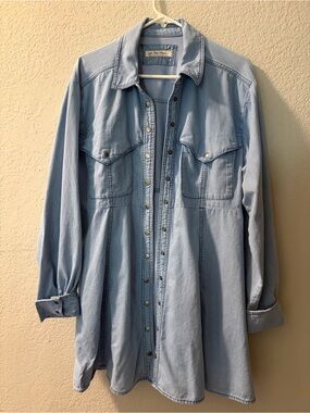 We The Free Light Blue Long Sleeve Denim Shirt Dress